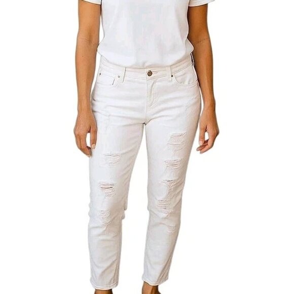 Ariya Jeans Size 15/16 34X29 White Distressed Ripped Knees Embroidered Raw Hem - Picture 1 of 14